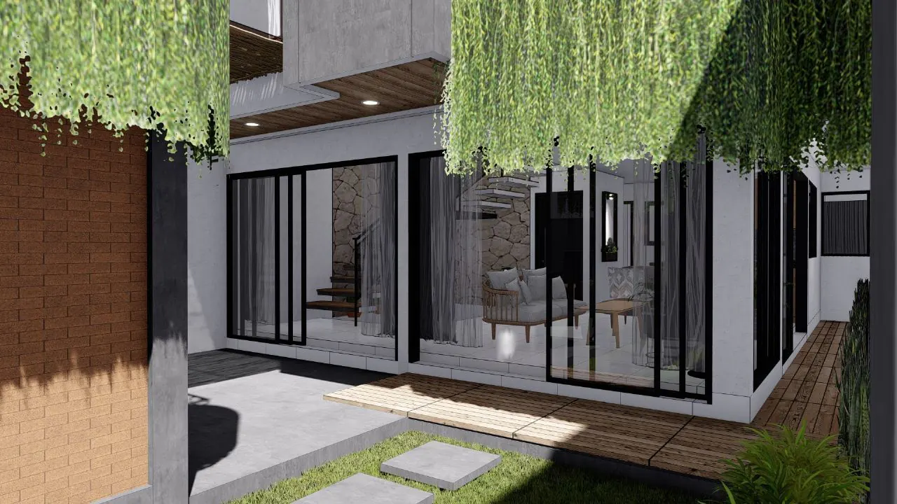 Glass living wall opening to courtyard